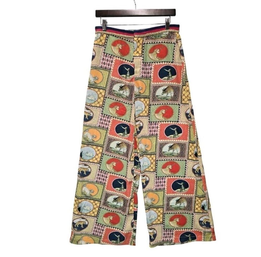 MUKZN Neo-Chinese Wide Leg Pants Patchwork Unicorn Tiger L Fits US M 29" W
